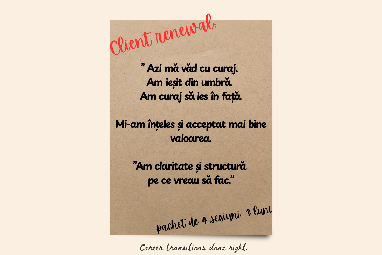Testimonial de client despre claritate și încredere într-un blocaj în carieră